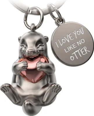 Produktbild von Otter-Schmuckhaken mit Herzmotiv - Glücksbringer für Paare - Jubiläums-Geschenk für den Partner - Gravur: Ich liebe dich wie keine Otter