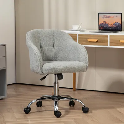 Image de Chaise de bureau en velours "Teddy", chaise de bureau ergonomique, fauteuil pivotant en polaire, gris | 56 x 61 x 86 cm | Hauteur d'assise : 46–56 cm | Mécanisme à gaz de classe 3