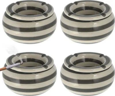 Produktbild von Sturmaschenbecher 4er Set grau weiß gestreift Ø 13,5 cm Aschenbecher Windaschenbecher