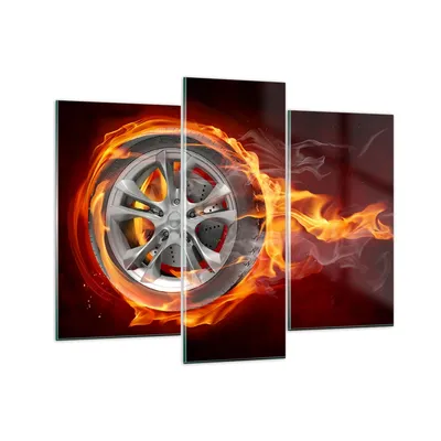 Produktbild von Bilder auf glas - Rad Flammen Felge - 130x100cm - Glasbilder - Wandbilder - Kunstdruck - zum Aufhängen bereit - Wanddekoration aus Glas - Glas Bilder - Wandbild auf Glas - 3 Teile - GCB130x100-0198