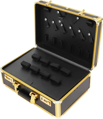 Produktbild von Friseurkoffer - Schminkkoffer - Große Kapazität - Schultergurt - Sicherheits-Schlösser - Mehrere Fächer - Robuster Kunststoff - Für Salon & Reise - Gold