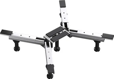 A product shot of a shower tray support frame, also known as a shower tray foot or mounting foot, in an X-shape configuration with adjustable feet.