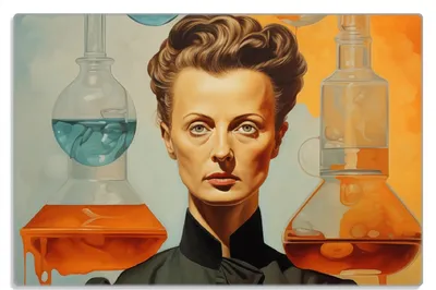 Produktbild von Wallario Frühstücksbrettchen aus Glas 20 x 30 cm mit rutschfesten Füßen, Motiv Visionäre Chemikerin