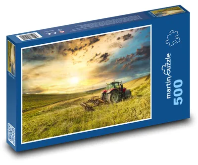 Produktbild von Puzzle 500 Traktor auf dem Feld im Sonnenuntergang - martinpuzzle