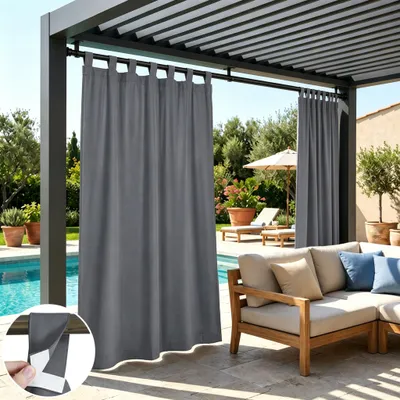 Produktbild von 2 Stück Outdoor Vorhänge Außen Blickdicht Vorhang Wasserdicht Verdunkelungsvorhänge Thermovorhänge für Terrasse Balkon Garten Hof,132x274cm,Dunkelgrau