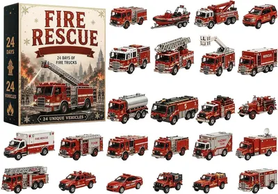 Produktbild von Feuerrettungs-Adventskalender 2026, Feuerwehrauto-Dekoration, 2D-Acryl, als Geschenk für Kinder & Familie