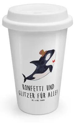 Produktbild von Mr. & Mrs. Panda ToGo Kaffeebecher Orca Zylinder - Weiß - Geschenk, Meerestiere, Thermobecher To Go, Geburtstag, Narwal, Coffee Becher, Thermokaffeebecher, Fest, Fete