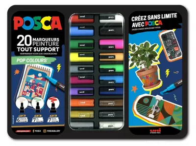 Productafbeelding van POSCA M POSCA/20 015 POSCA pigmentmarker "POP COLOURS", metalen doos met 20 stuks