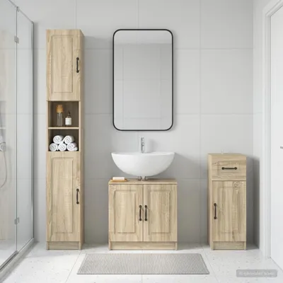 Immagine prodotto di Maison Exclusive - Sistema di mobili da bagno a 3 pezzi, modello UTRECHT, in legno di quercia Sonoma