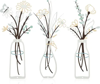 Produktbild von OKWISH Wandskulpturen 3er Set, Wanddekoration Metall, Blumen Wanddeko, Metall Wandvase mit Blumenmotiv, Herz & Blumen Wandkunst, Modern & elegant, Gelb