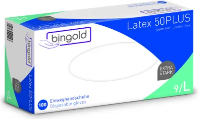 Produktbild von Bingold Latex 50Plus - Einweghandschuhe - 100 Stück Größe: L