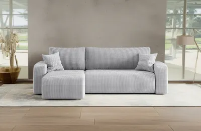 Image de Canapé d'angle avec fonction sommeil et coffre de lit, Canapé d'angle MILANO L tissu Poso épais velours côtelé Gris gauche
