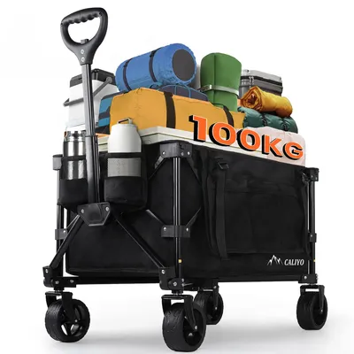 Produktbild von Bollerwagen Handwagen Faltbar 100L 100KG Transportwagen mit Geländerädern, 4-seitig faltbarem Design leicht verstaubar Stabil platzsparend
