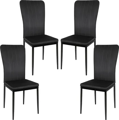 Produktbild von 4er Set Esszimmerstühle Küchenstuhl Hochlehner Polsterstuhl Sitzfläche aus Samt - Schwarz