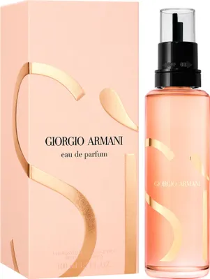 A product shot of Giorgio Armani Si Eau de Parfum and its packaging.