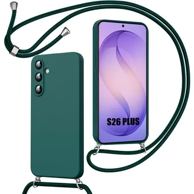 Image de Coque pour Samsung Galaxy S26 Plus, Protection Souple Antichoc Silicone avec Cordon - Vert Nuit