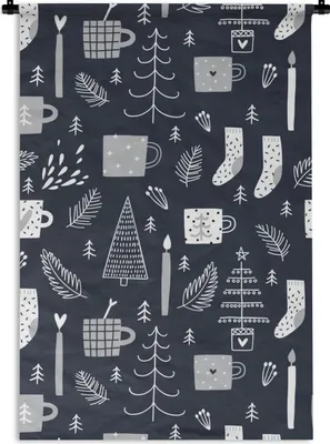 Produktbild von MuchoWow® Wandteppich Wandbehang Muster - Weihnachten - Bäume 120x180 cm Tapisserie Dekoration Wandtuch - Schlafzimmer - Dekorationen für das Haus