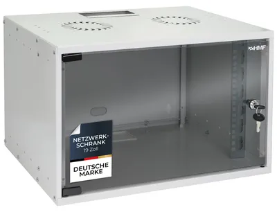 Produktbild von HMF 65707-07 Netzwerkschrank, Serverschrank 19 Zoll, 7 HE, 275 mm Einbautiefe, Glastür, Lichtgrau