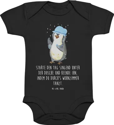 Produktbild von Mr. & Mrs. Panda Strampler Baby Pinguin Duschen 3. - 6. Monat - Schwarz - Geschenk, Babystrampler, Dusche, body kurzarm, Duschkonzert, Lebensmotto, overall, Singen