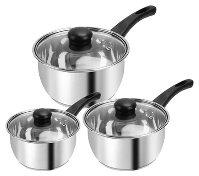 Image de Ensemble de casseroles en acier inoxydable, 3 pièces, avec couvercles en verre, de 16/18/20 cm, compatible avec tous les types de plaques de cuisson