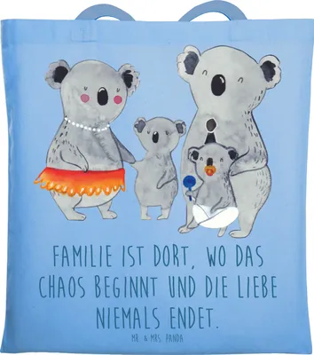 Produktbild von Mr. & Mrs. Panda Jutebeutel Koala Familie - Sky Blue - Geschenk, Koalas, Kinder, Tote Bag, Family, Beutel, Schultasche, Laptoptasche, Muttertag, Tasche