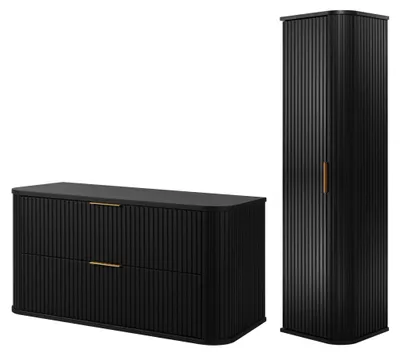 Produktbild von Badmöbel-Set mit Platte und Hochschrank, Schwarz, 100 x 52 x 42 cm