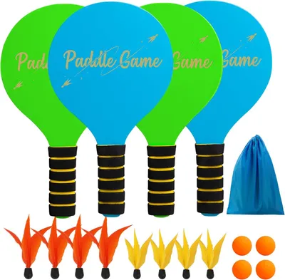 Produktbild von Beachball Set Paddle Ball Spiel Strandschlägerset aus Holz Schläger Spiel für Kinder&Familie für Garten Strand Party