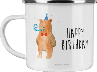 Produktbild von Mr. & Mrs. Panda Emaille Tasse Bär Geburtstag - Weiß - Geschenk, Pott, Teddy, becher, Glückwunsch, Alles Gute, Haferl, Happy Birthday, Emailletasse, Kaffeepott, Teetasse