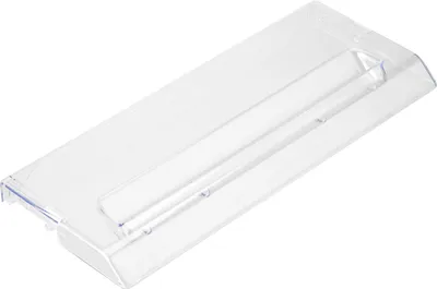 A clear plastic shelf or drawer cover for a refrigerator or freezer.