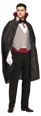 Produktbild von Dracula Vampir Kostüm ML mit Cape, Weste, Fliege, Kummerbund, Handschuhen & Medaillon