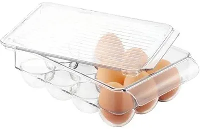 Produktbild von Famanu Eierhalter für 12 Eier - Stapelbarer Kühlschrank-Organizer - Transparentes Kunststoff - 22 x 15,8 x 7,6 cm