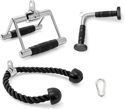 Immagine prodotto di KOMFOTTEU Set multifunzionale da 3 pezzi con accessori per macchine a cavi, manubri da palestra, cavo per tricipiti, puleggia triangolare da palestra e impugnatura a V