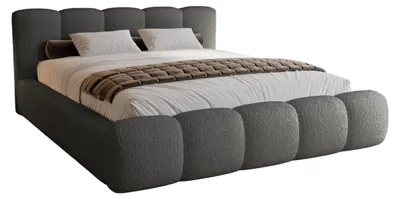 Zdjęcie produktu dla BESILIO Łóżko z grubej pianki 120x200 boucle Milly - łóżko z pojemnikiem i stelażem - Szary