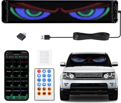 Zdjęcie produktu dla iMars LED Devil Eyes 58 × 13 cm na przednią szybę, APP / zdalne sterowanie, tekst i animacja DIY, 5 m USB-C, IP65, elastyczna powłoka PU, do samochodu SUV ciężarówka