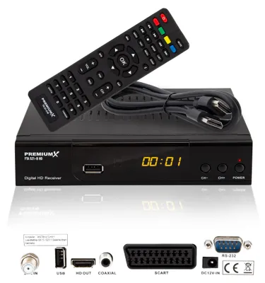 Produktbild von PremiumX HD 521 B FTA Digital SAT Receiver DVB-S2 HDMI SCART USB 12V FullHD