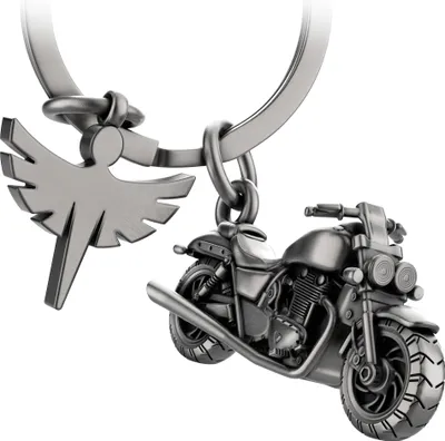 Produktbild von "Chopper" Motorrad Schlüsselanhänger mit Schutzengel in Antique Silber - Engel Glücksbringer für Motorradfahrer Chopper Fans