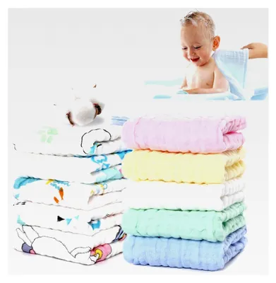 Produktbild von 25x25 cm Kleine Baby Musselin Tücher, 10 Stück Wiederverwendbare Spucktücher aus Baumwolle, Weiche Atmungsaktive Neugeborene Waschlappen, Saugfähige Wickeltücher für Jungen und Mädchen