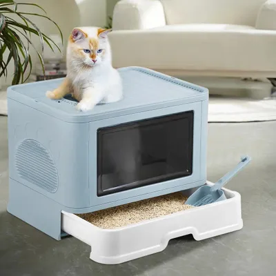 Produktbild von Katzentoilette - Faltbares Katzenklo - Maße 48,5×38 cm - Kunststoff - Tragbar - Für Zuhause - Blau