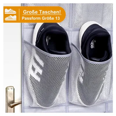 Produktbild von 35 Große Taschen Schuhaufbewahrung Hängend, Masche Schuhregal Tür, Robuster Tür Organizer für Schlafzimmer, Badezimmer, Grau