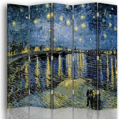 Produktbild von Paravent - Raumteiler Sternennacht über der Rhone - Vincent Van Gogh - Dekorativer Raumtrenner cm. 180x170 (5 x)