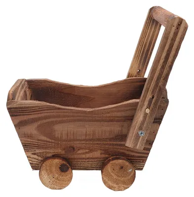 Imagen del producto de Soporte de madera para macetas con 4 ruedas, ideal para jardín