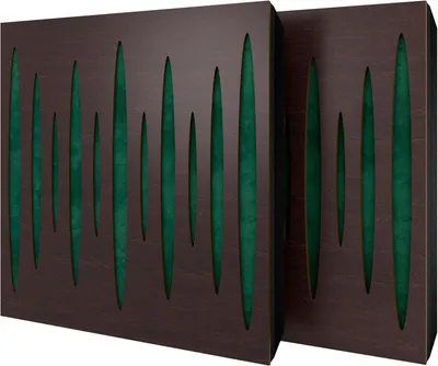 Productafbeelding van Set van 6 akoestische panelen PULSAR, fluweel, 50x50x5 cm, wengé/groen – inclusief montageset
