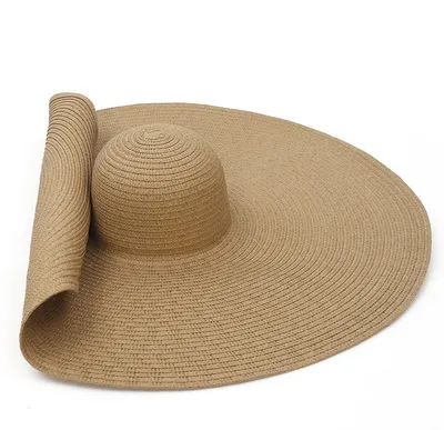 Produktbild von Schlapphut aus Stroh, übergroßer Sonnenhut mit breiter Krempe, Strandhut mit UV-Schutz, faltbar und aufrollbar, Kamelhaar
