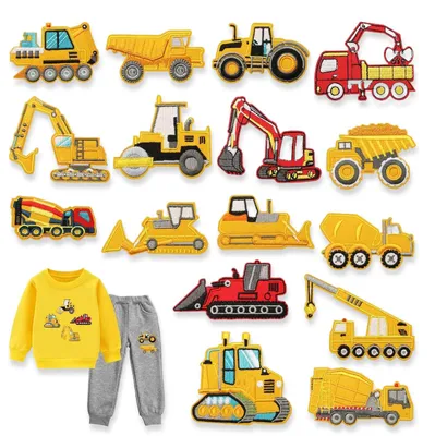 Aufbügel-Patches Baustellenfahrzeuge, 16 Stück, bunt, für Kleidung