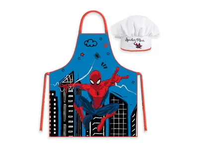 Obrázek produktu pro Modrá zástěra pro děti s čepicí Spiderman