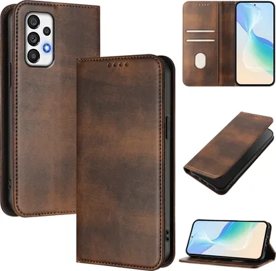 Produktbild von Handyhülle für Samsung Galaxy A73 5G, Vintage Leder RFID Schutz Kartenfach Standfunktion Magnetische Klapphülle Braun