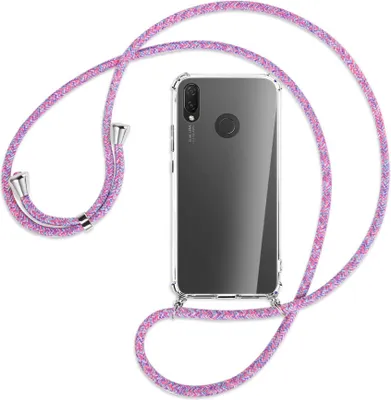 Produktbild von Handykette Backcover-Schutzhülle mit Band (Metall silberfarben) für Huawei P Smart Plus, nova 3 / 3i - lila/rosa/blau