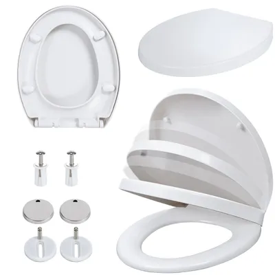 Produktbild von Toilettensitz mit Absenkautomatik, langsam schließender U-förmiger Toilettensitz, abnehmbarer Sitz, hart, universell, antibakteriell, WC-Sitz mit Soft