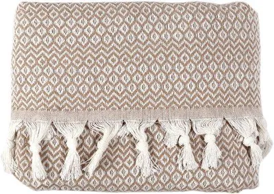 Imagen del producto de Ibenzoa®: Manta de algodón reversible para el día – 100% algodón, color arena/crema, ideal para cubrir camas y sofás, 200 x 230 cm
