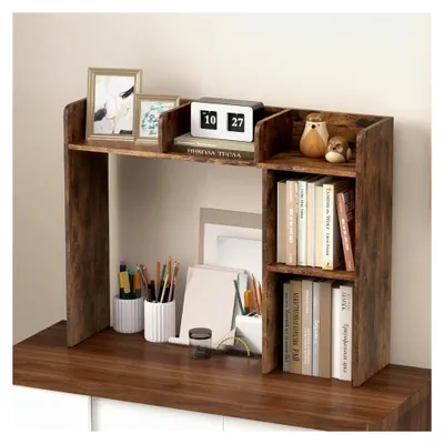 Produktbild von Schreibtischregal mit 3 Ablagen und 2 offenen Fächern, Organizer aus Holz, 94x25x74 cm